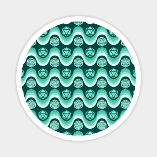 Retro Inspired D20 Dice and Color Wave Seamless Pattern - Aqua Blue Magnet